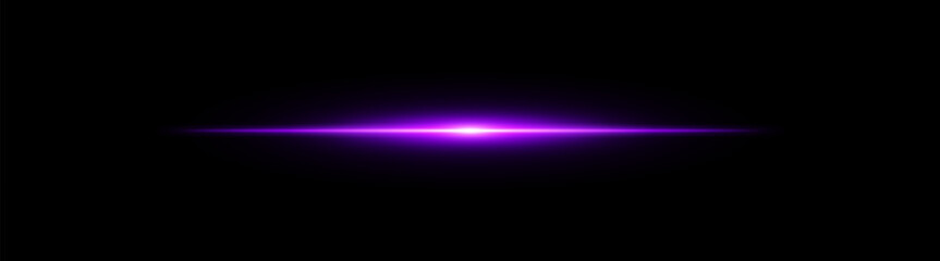 Bright horizontal purple beam. Central light burst with smooth radial fade on black background, ideal for sci-fi, energy or speed visuals.