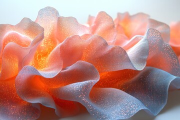 Fototapeta premium Abstract, flowing, textured forms in soft orange and light blue hues