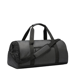 Black duffle bag with shoulder strap isolate on a transparent background