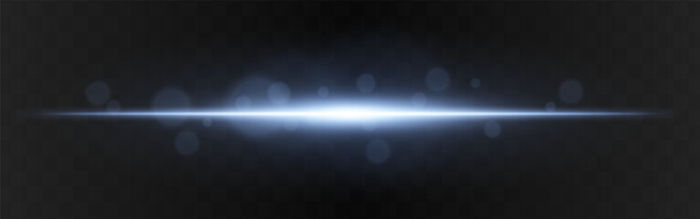 Light burst. Blue horizontal glow with radial flare and soft particles on dark transparent background, suitable for tech or sci-fi visuals.