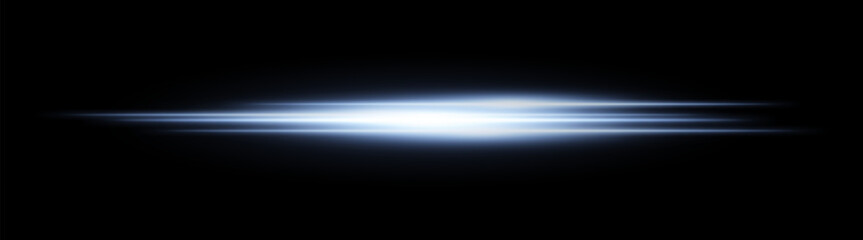 Blue glowing light streak. Horizontal neon beam with smooth glow and layered flow on black background, fitting tech, motion or speed themes.