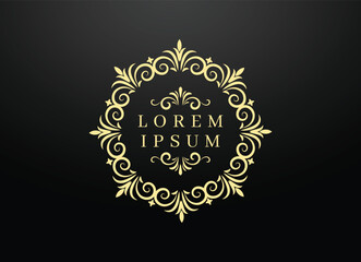 Elegant gold filigree frame; ornate, luxurious, dark background.