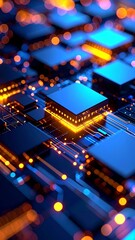 Obraz premium Abstract Technology Background Illuminated Circuit Board Chip.