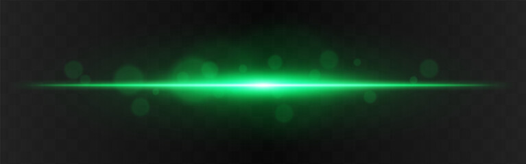 Light burst. Green horizontal glow with radial flare and soft particles on dark transparent background, suitable for tech or sci-fi visuals.