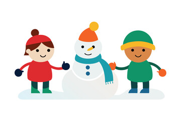 Fototapeta premium holiday themed icons of kids building snowman colorfull Vector illustration
