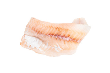 Raw Hake white fish fillet isolated on white background. top view