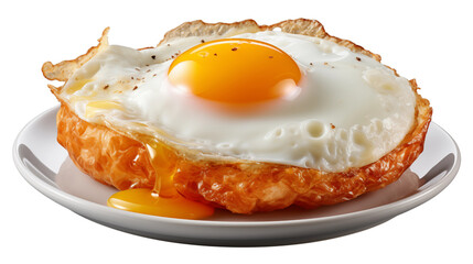 Crispy fried egg with a runny yolk served on a white plate offers a delightful culinary experience for food lovers transparent.