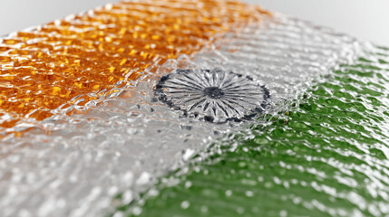 Close-up of India’s tricolor flag under liquid glass effect, celebrating August 15th