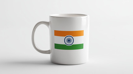 Indian flag on coffee mug, featuring India tricolor and Ashoka Chakra for Republic Day