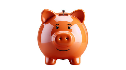 Shiny orange piggy bank stands ready for saving money and financial planning, highlighting future investment and wealth building transparent.