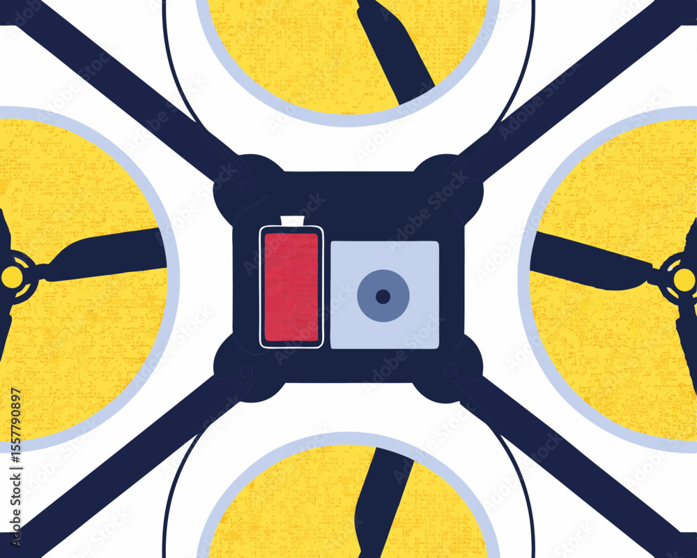 Poster abstract illustration of a drone showing propellers and battery level with a modern flat design styl