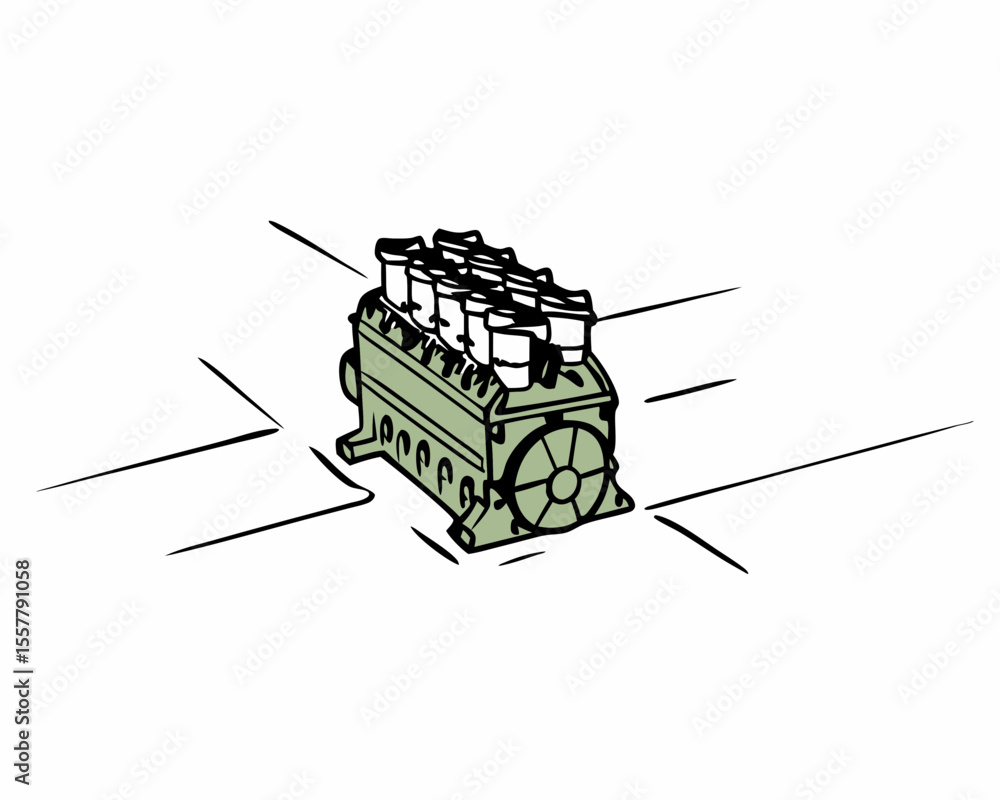 Poster vector illustration of a detailed car engine design with a transparent background suitable for multi