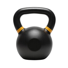 Black kettlebell with yellow accents isolate on a transparent background