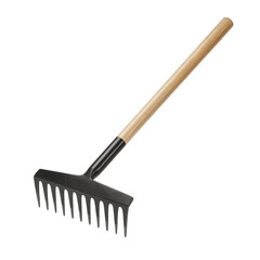 Garden rake with wooden handle isolate on a transparent background