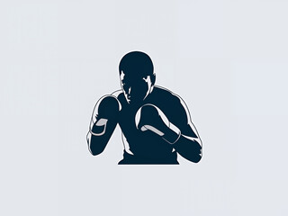 logo of a silhouette of a boxer in a fighting stance. Minimalist flat illustration of a boxing emblem