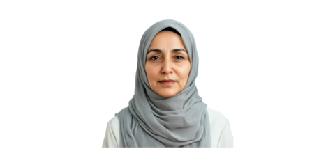 Middle-Aged Woman In Hijab Portrait. Cultural Identity And Diversity Representation Isolated On Transparent Background