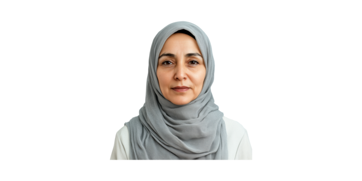 Middle-Aged Woman In Hijab Portrait. Cultural Identity And Diversity Representation Isolated On Transparent Background