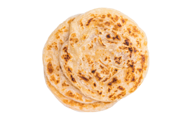 Aloo Paratha Indian Potato stuffed Flatbread isolated on white background. top view