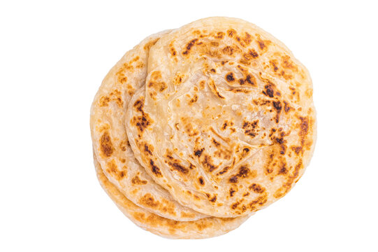 Aloo Paratha Indian Potato stuffed Flatbread isolated on white background. top view