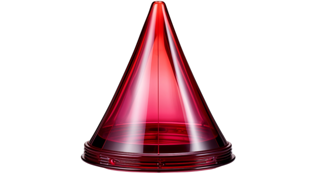 Shining red cone stands elegantly on a white surface, symbolizing safety and industrial equipment for road management transparent.