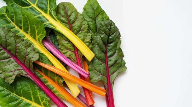 Vibrant chard leaves on white