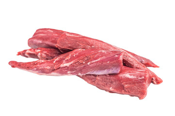 Raw lamb tenderloin fillet meat, fresh mutton isolated on white background. top view