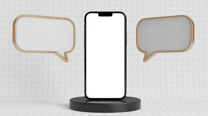 Smartphone in Communication: A modern smartphone is center stage, with two dialogue boxes, suggesting a world of instant communication, technology, and connection.