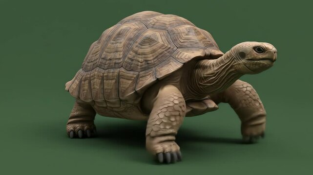 Tortoise tan textured with scaly legs walking on a green background