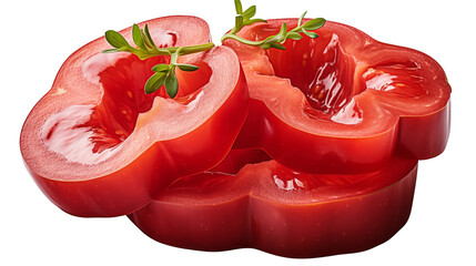 Fresh red bell pepper slices stacked and garnished with thyme make for a visually appealing food preparation concept transparent.