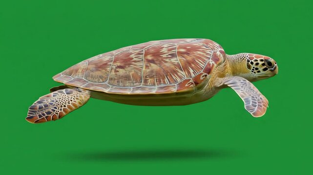 Turtle brown shell swimming green background