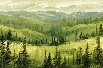 Obraz premium drawing landscape with mountains and hills