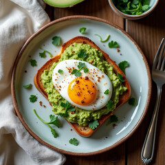 Healthy Breakfast Toast with Avocado and Poached Egg
