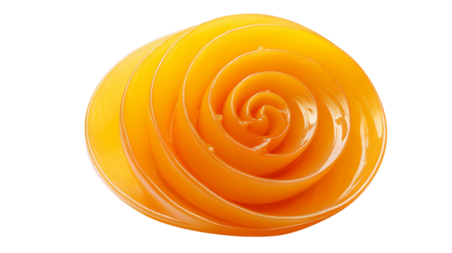 Vibrant yellow spiral plastic design, a modern, geometric abstraction showcasing concentric curves on a minimalist white background transparent. - Powered by Adobe