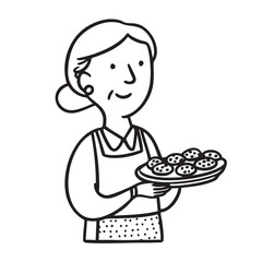 Grandma bakes cookies freshly concept, design element