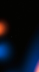 Blue light leaks and gradient over an abstract grainy background. Grainy colorful warm blue light leaks on a black background with a dust texture. Blue wavy abstract background for presentation	