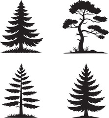 Naklejka premium Set of Pino tree silhouette vector illustration isolated On Transparent Background 