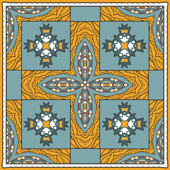 Design for bandana, blanket, neckerchief, tablecloth or other. Blue-light blue palette. Vector illustration