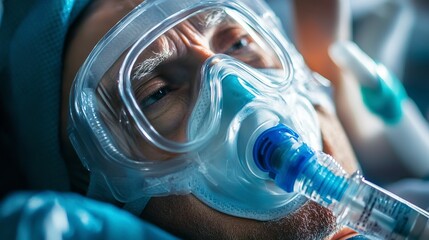 Emergency medical care using an oxygen mask during a critical situation in a hospital setting