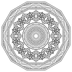 Complex dodecagonal ornament, mandala for coloring. Vector illustration