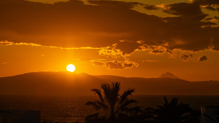 Dramatic sunset over Mount Athos, Greece