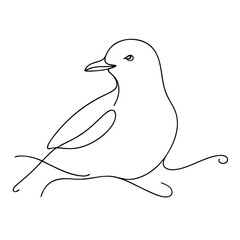 Simple line drawing of a seagull bird sitting on a wave