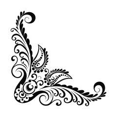 Black and white floral vector design with ornate scroll and leaf elements for a vintage pattern decoration