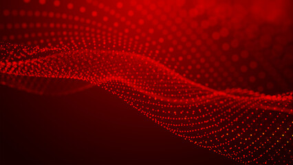 Dynamic and mesmerizing red wave patterns of light, energy and artistic expression, evoking a sense of energy and innovation. Wide format vector illustration.