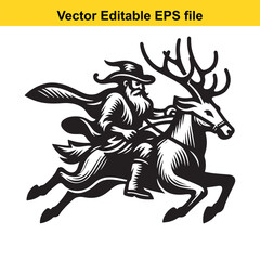 Vintage Santa Claus Riding Reindeer Through Forest Engraving Vector Illustration for Christmas Season Joy and Festive Celebration