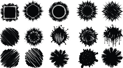 Set of vector round brush stroke bundle design