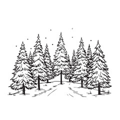Obraz premium Winter forest scene line art drawing