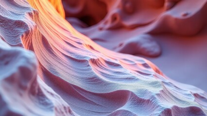 Fototapeta premium Detailed closeup of a glowing, textured rock surface with flowing patterns resembling molten lava.