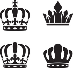 Fototapeta premium Set of Royal crown silhouette vector illustration isolated On Transparent Background 
