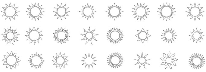 Sun icons set. Sun weather symbol collection. Sunshine, sunlight, sunburst icon set. Vector icons. background white. Design EPS 10
