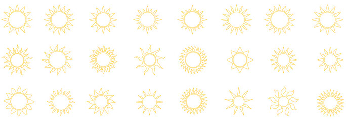 Sun icons set. Sun weather symbol collection. Sunshine, sunlight, sunburst icon set. Vector icons. background white. Design EPS 10
